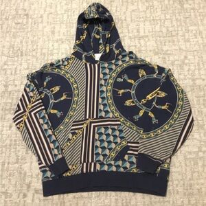 Lacoste Men's Blue and Gold Patterned Hoodie